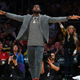 LeBron James of the Los Angeles Lakers celebrates after a play against the Utah Jazz during the second half of a game in Los Angeles April 7, 2019.